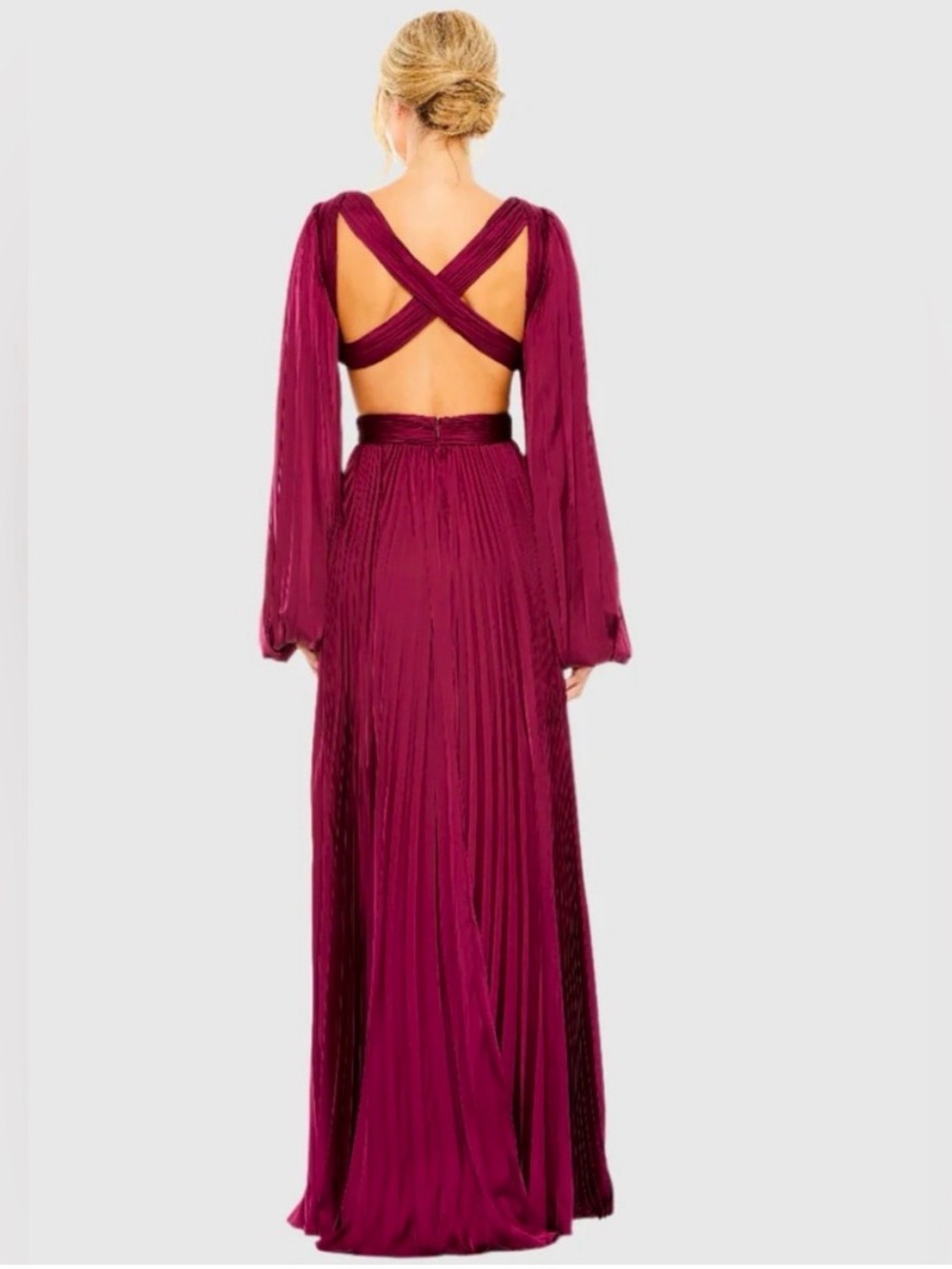 Mac Duggal Plum Long Sleeve Cutout Evening Gown - Picture 2 of 7